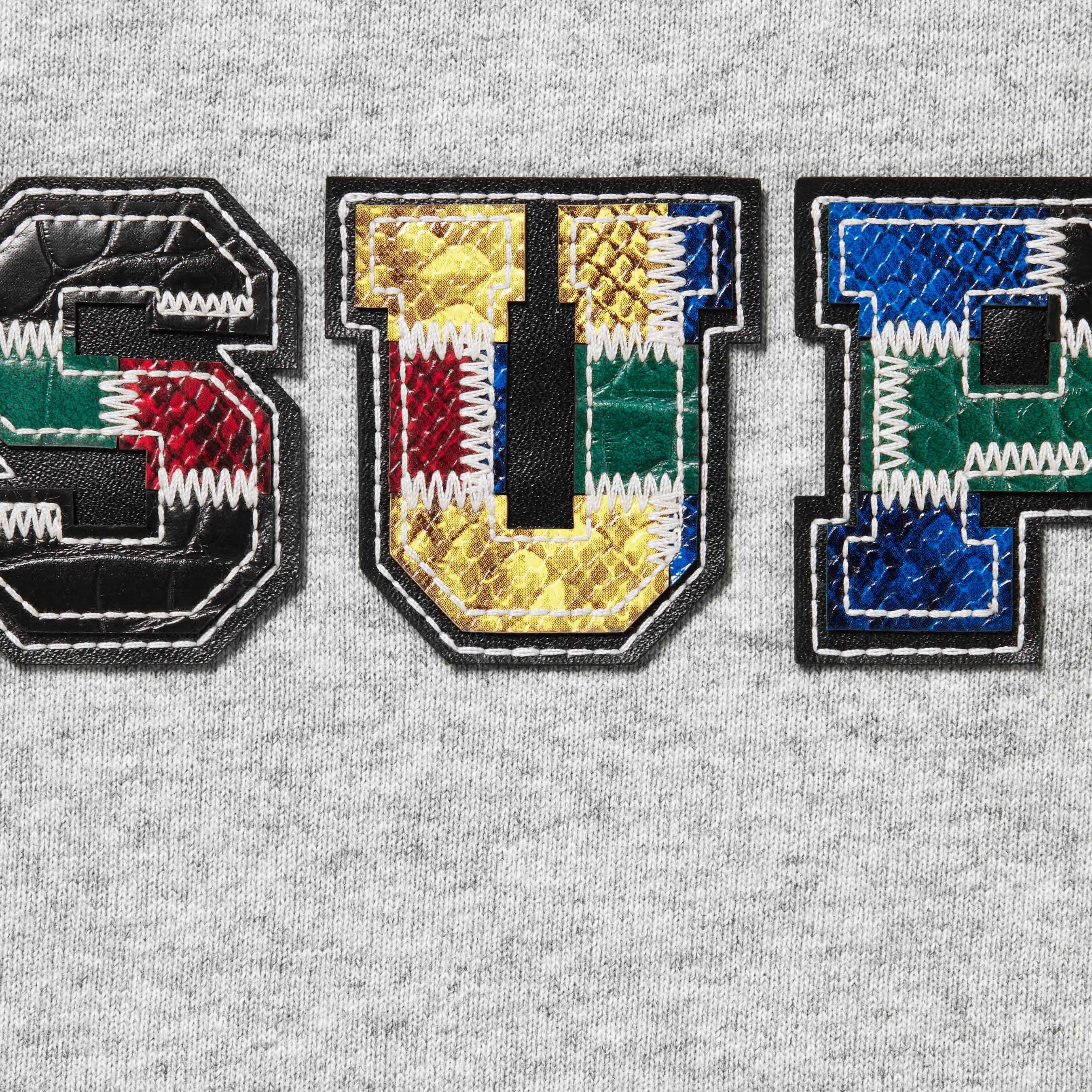 Collegiate Patchwork Leather Hooded Sweatshirt view 15